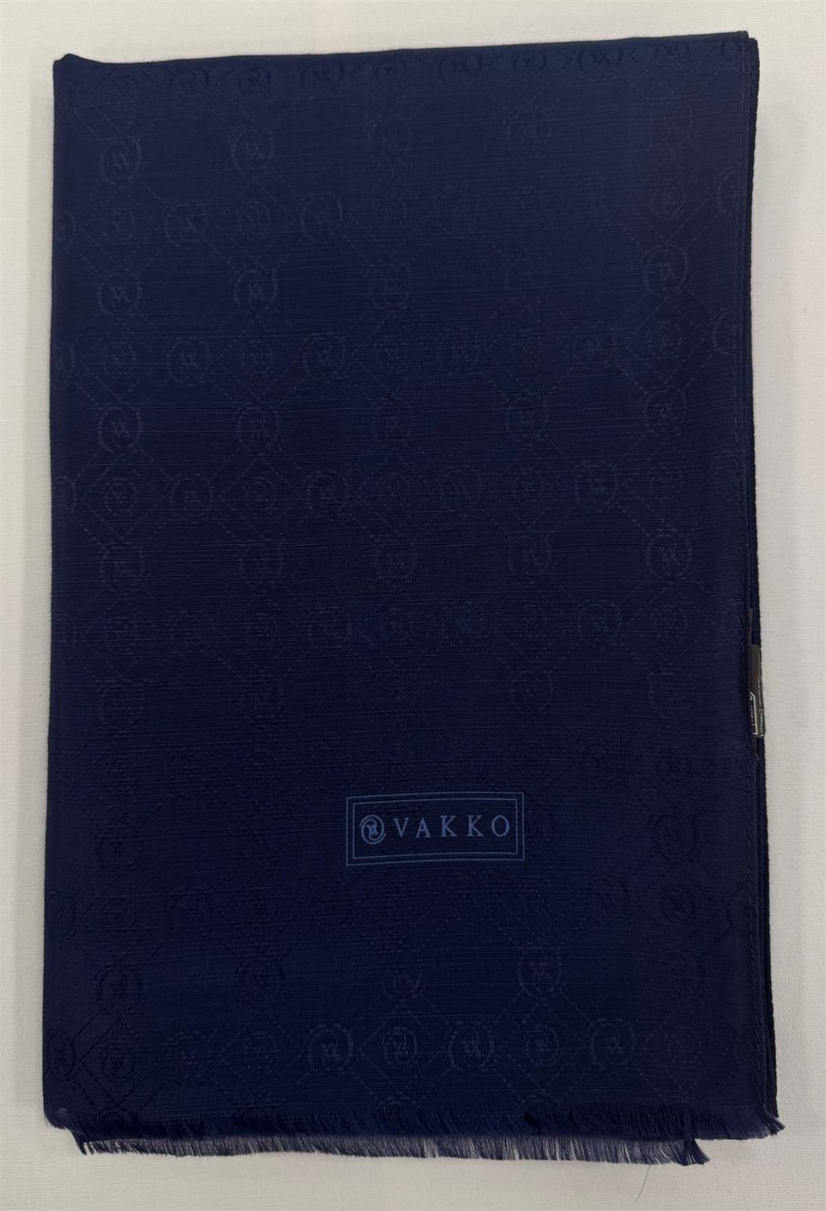 Vakko Pamuk İpek Monogram Şal 40752-Koyu Lacivert