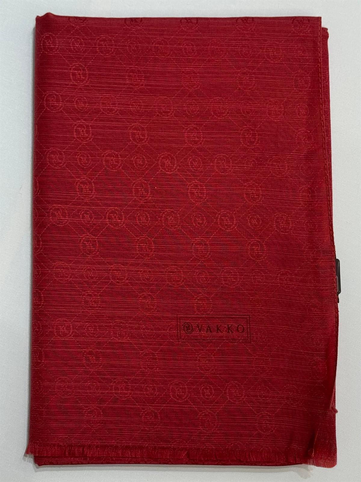Vakko Pamuk İpek Monogram Şal 40752-Koyu Kırmızı