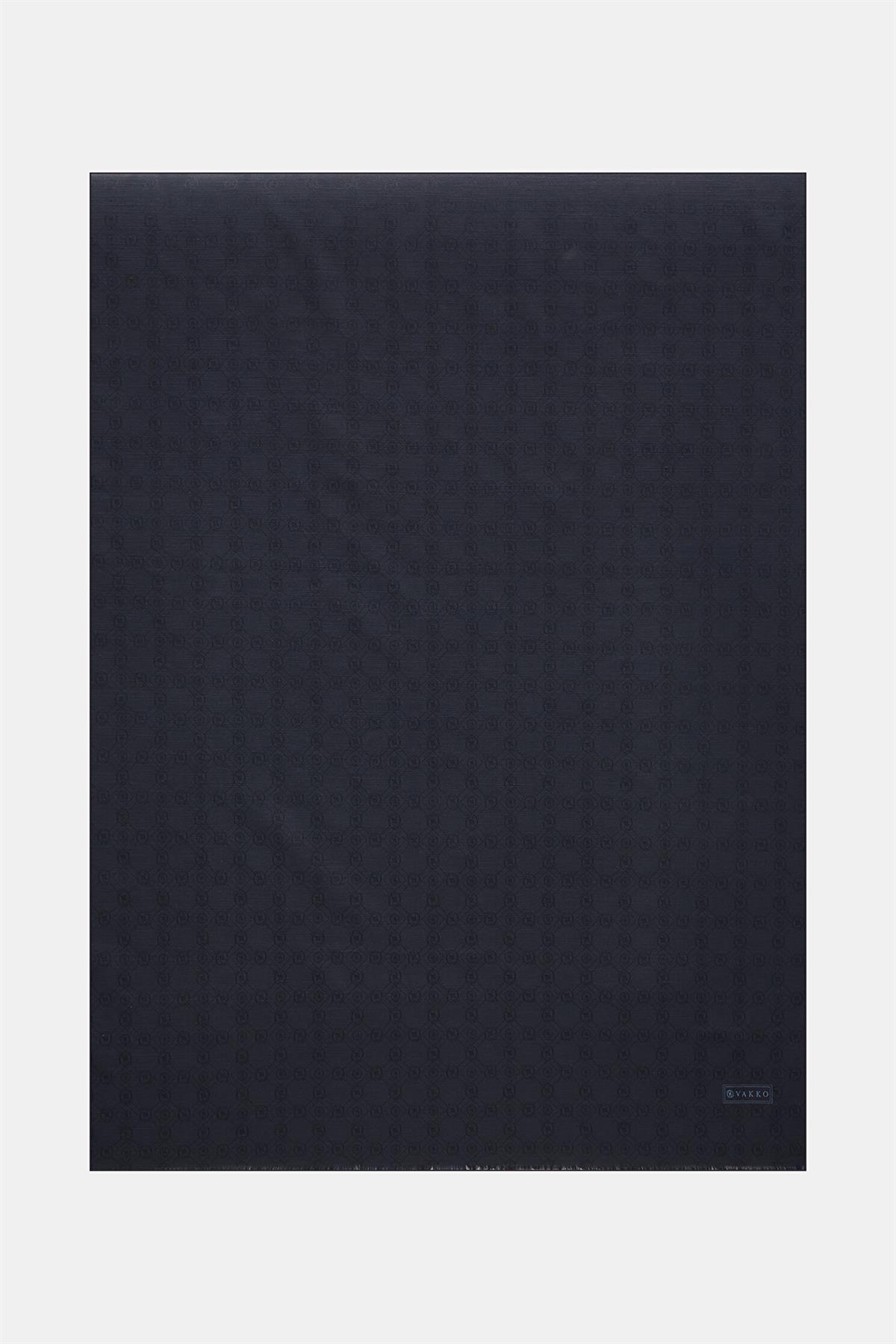 Vakko Pamuk İpek Monogram Şal 40752-Lacivert