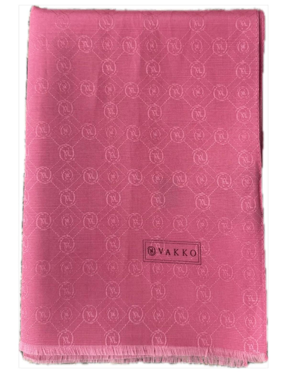 Vakko Pamuk İpek Monogram Şal 40752-Pembe