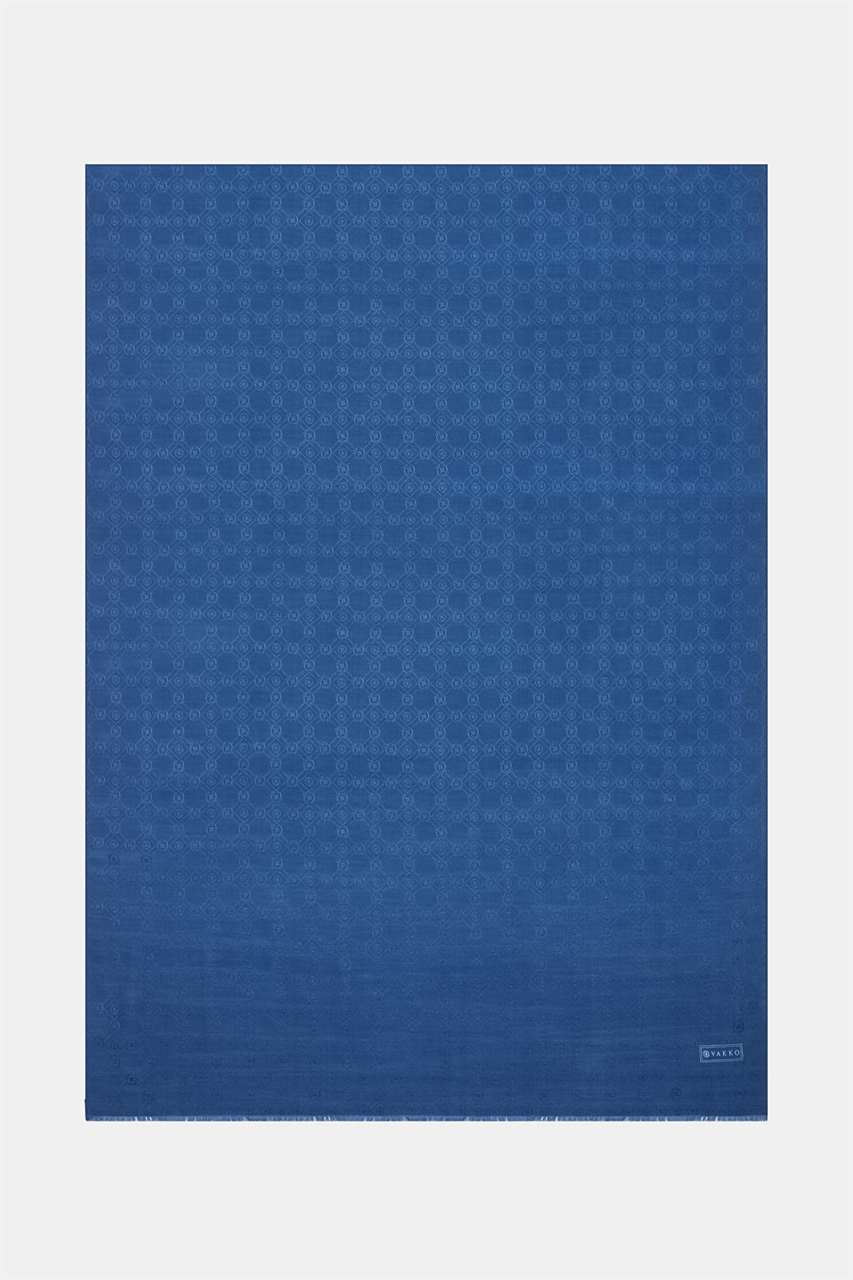 Vakko Pamuk İpek Monogram Şal 40752-Petrol