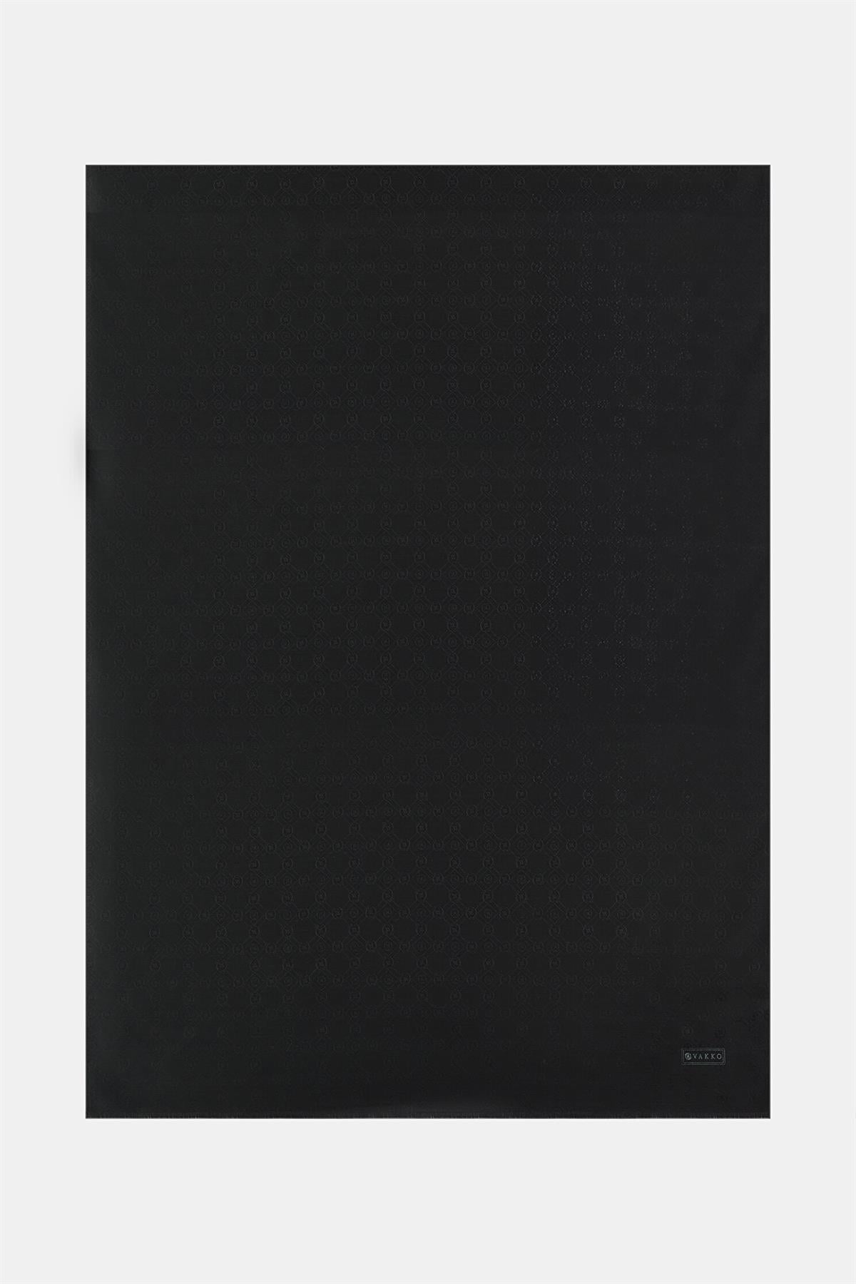 Vakko Pamuk İpek Monogram Şal 40752-Siyah