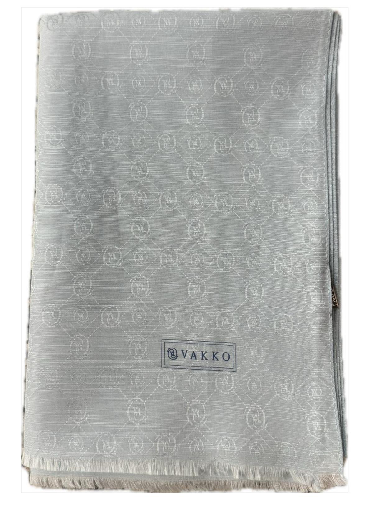 Vakko Pamuk İpek Monogram Şal 40752-Su Yeşili