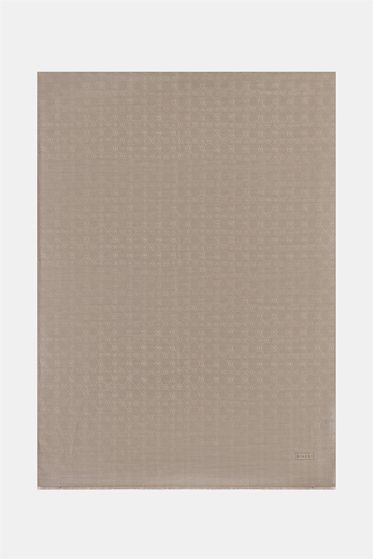 Vakko Pamuk İpek Monogram Şal 40752-Vizon