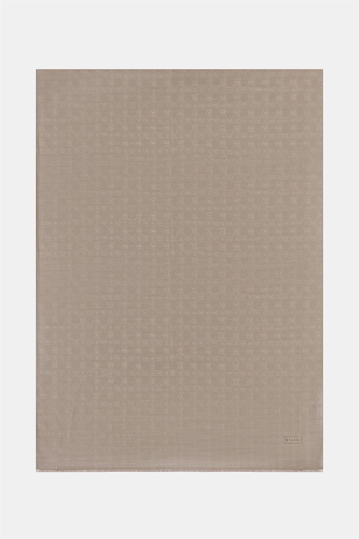 Vakko Pamuk İpek Monogram Şal 40752-Vizon