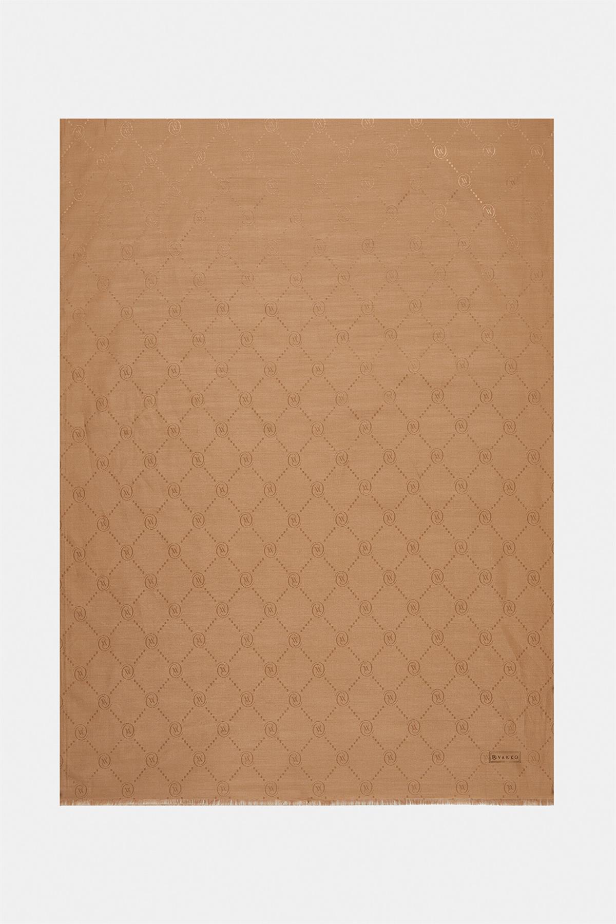 Vakko Pamuk İpek Monogram Şal 40753-Açık Kahve