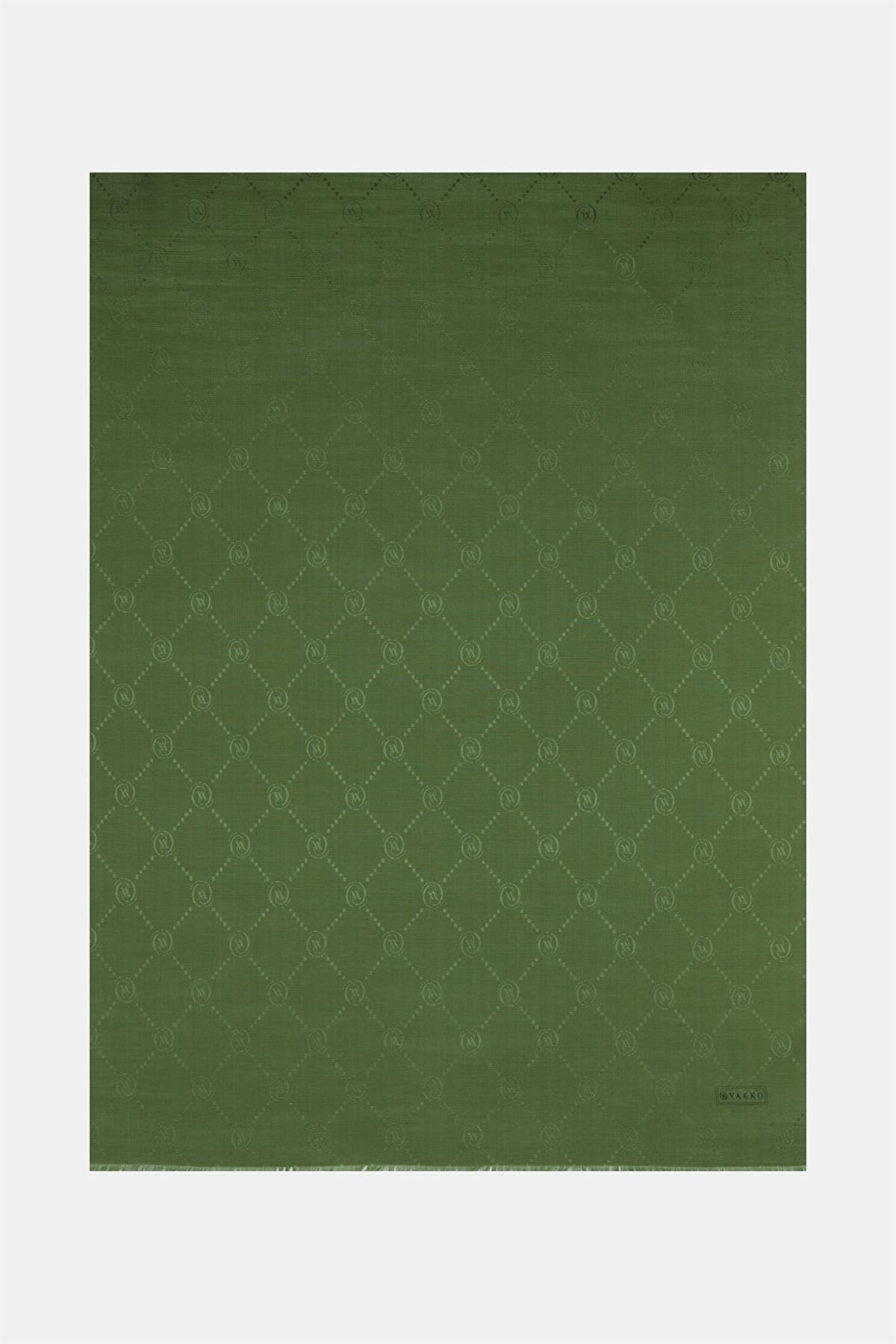 Vakko Pamuk İpek Monogram Şal 40753-Açık Yeşil