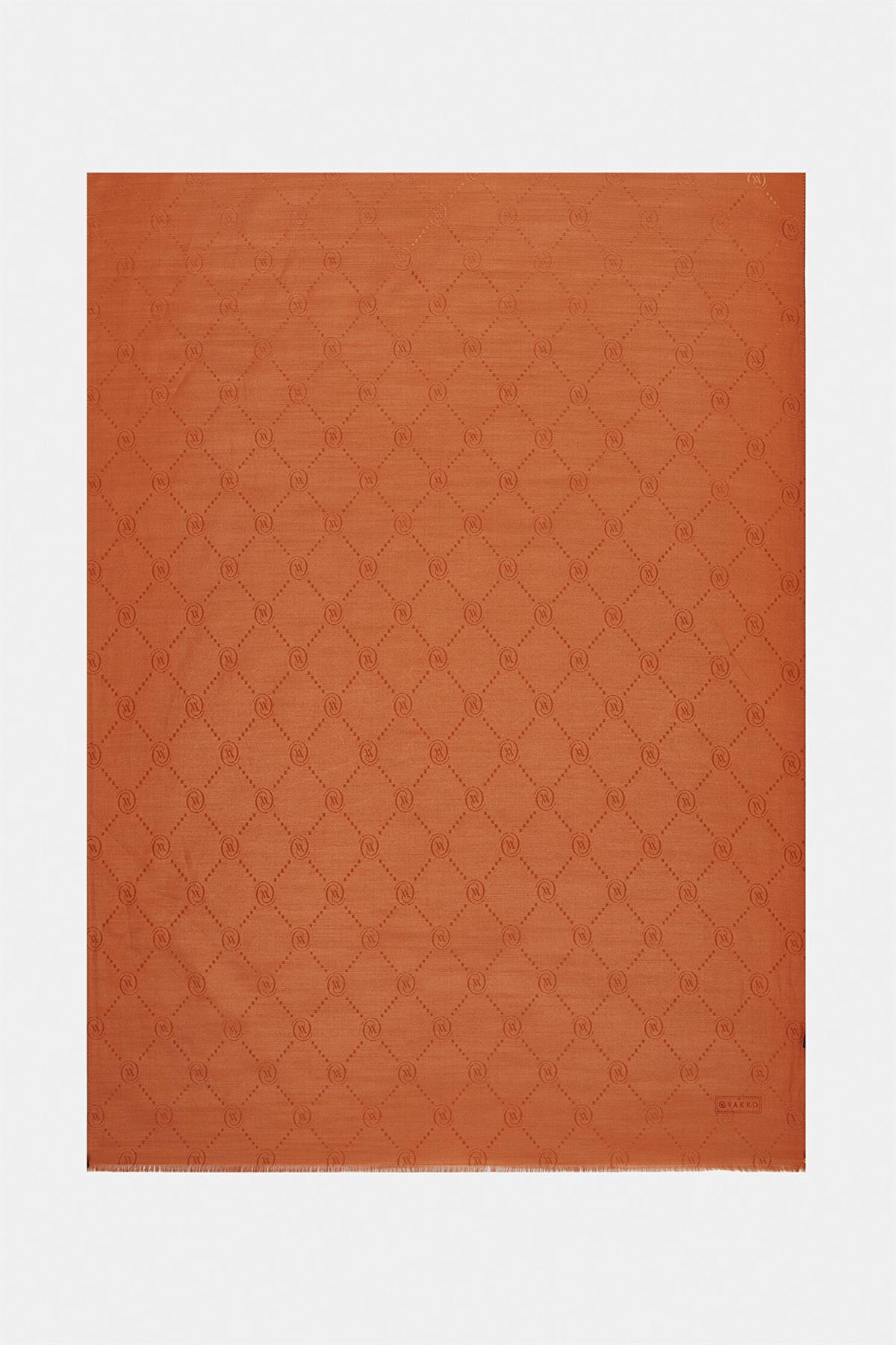 Vakko Pamuk İpek Monogram Şal 40753-Açık Turuncu