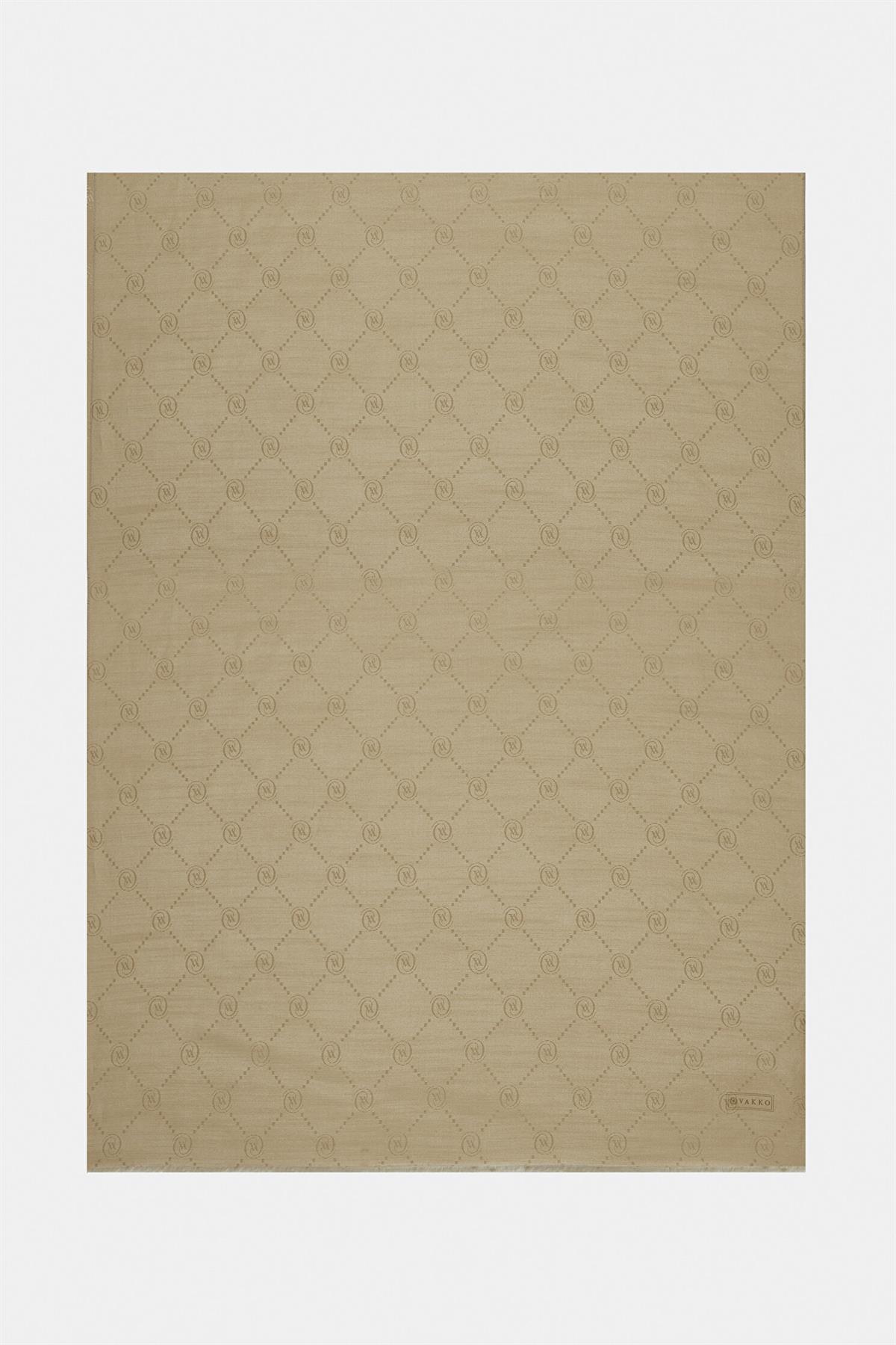 Vakko Pamuk İpek Monogram Şal 40753-Bej