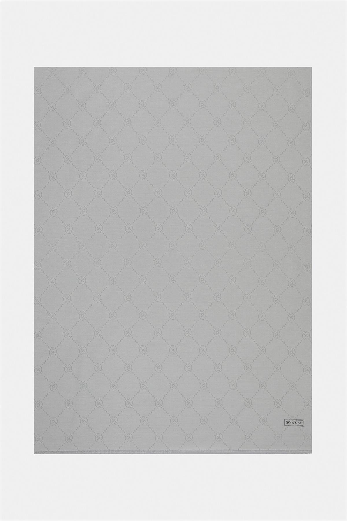 Vakko Pamuk İpek Monogram Şal 40753-Beyaz