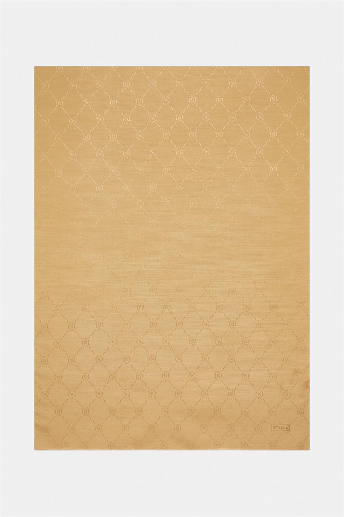 Vakko Pamuk İpek Monogram Şal 40753-Camel