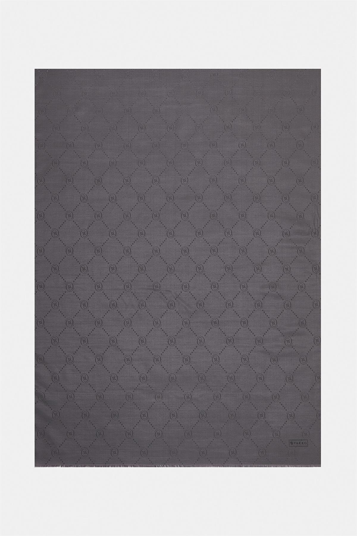 Vakko Pamuk İpek Monogram Şal 40753-Gri