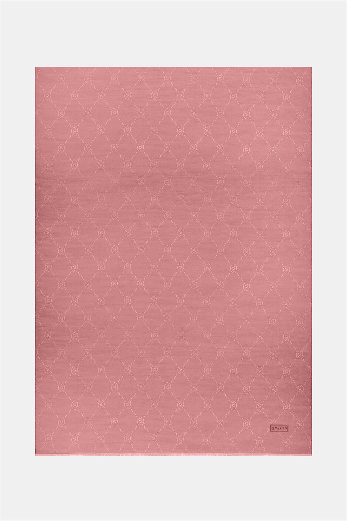 Vakko Pamuk İpek Monogram Şal 40753-Gül Kurusu
