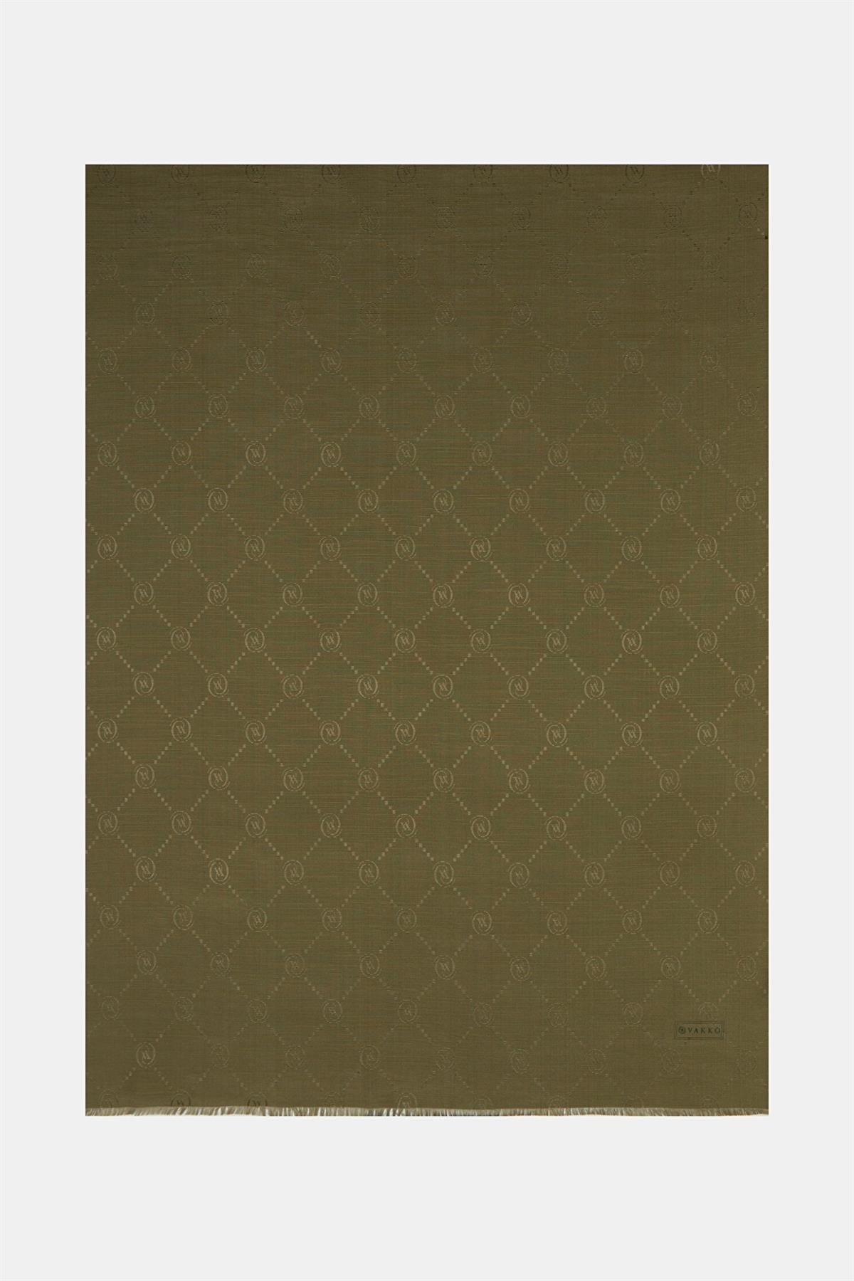 Vakko Pamuk İpek Monogram Şal 40753-Haki