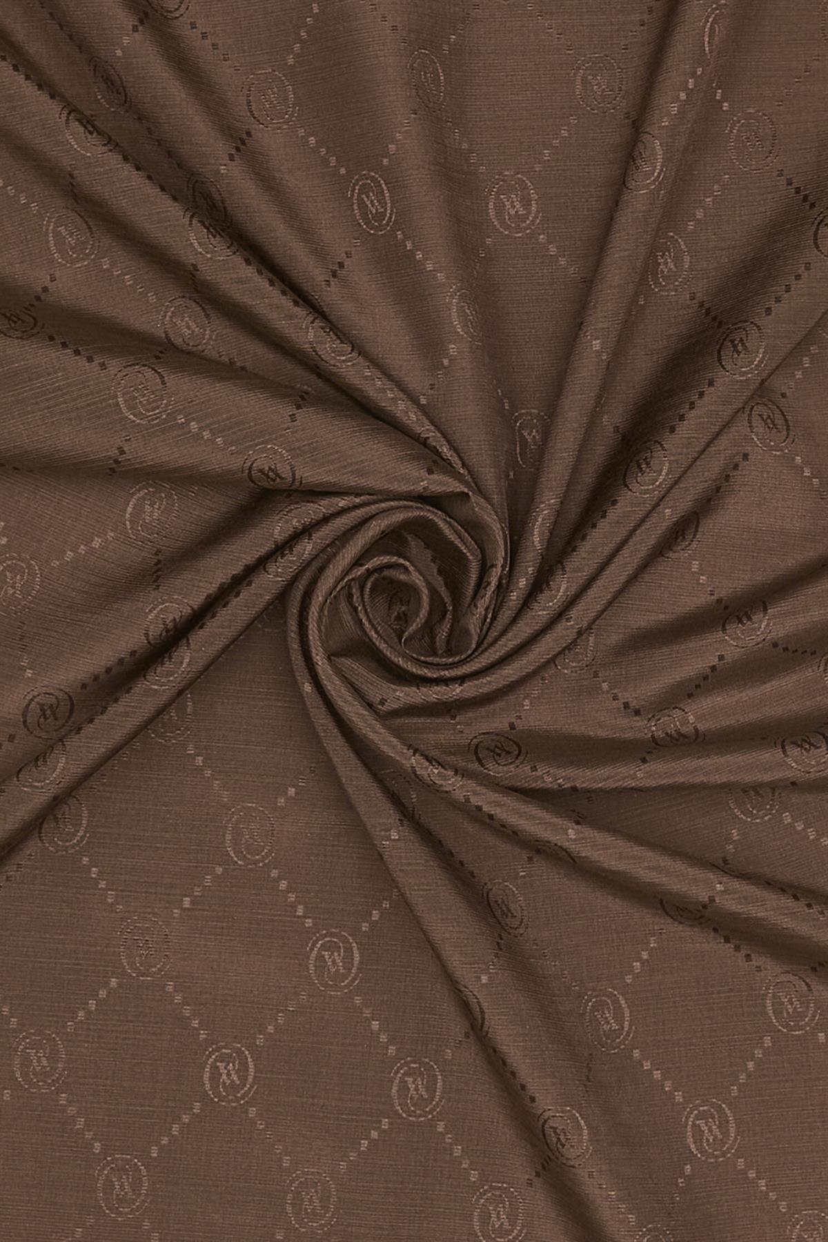 Vakko Pamuk İpek Monogram Şal 40753-Kızıl Kahve