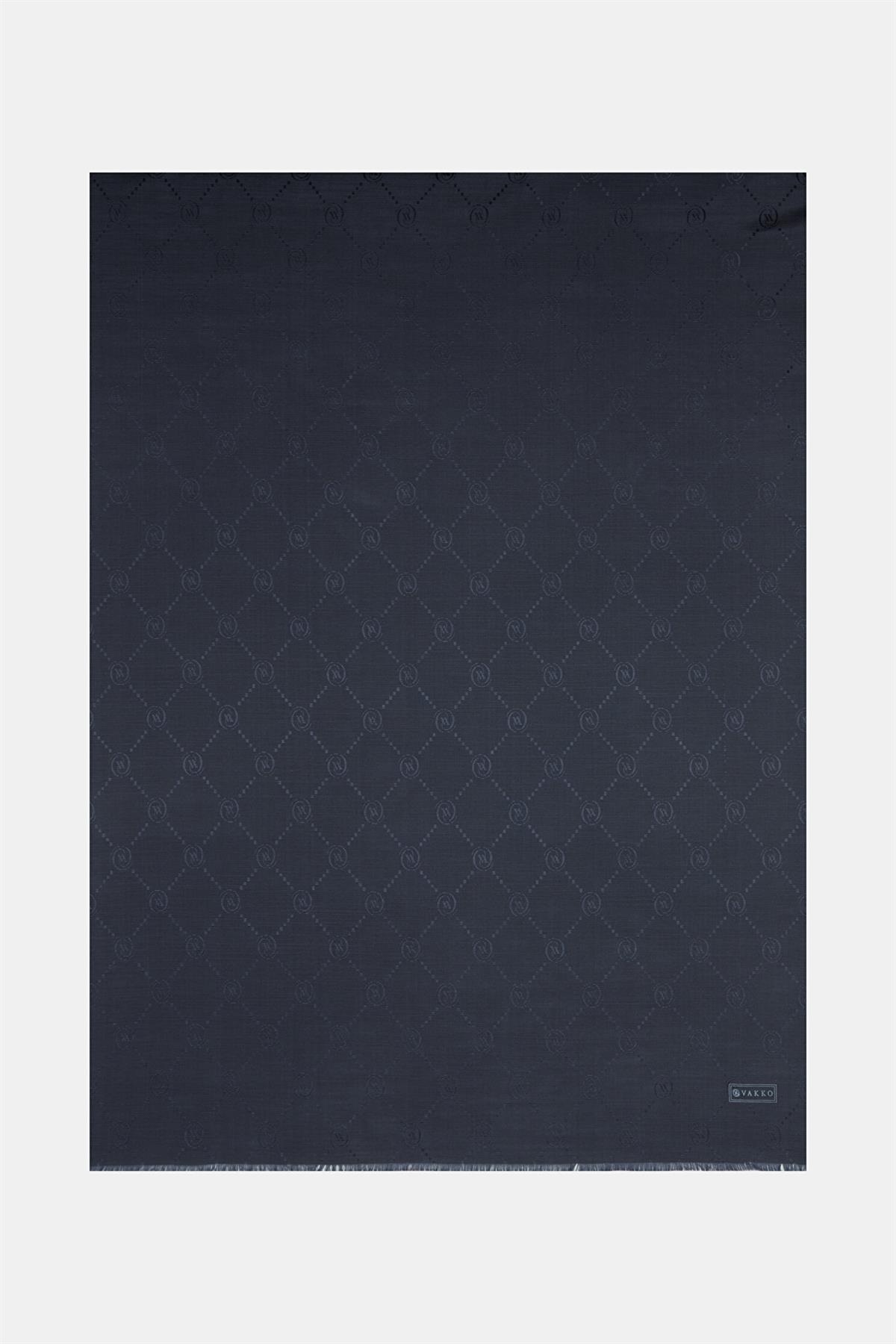 Vakko Pamuk İpek Monogram Şal 40753-Koyu Lacivert
