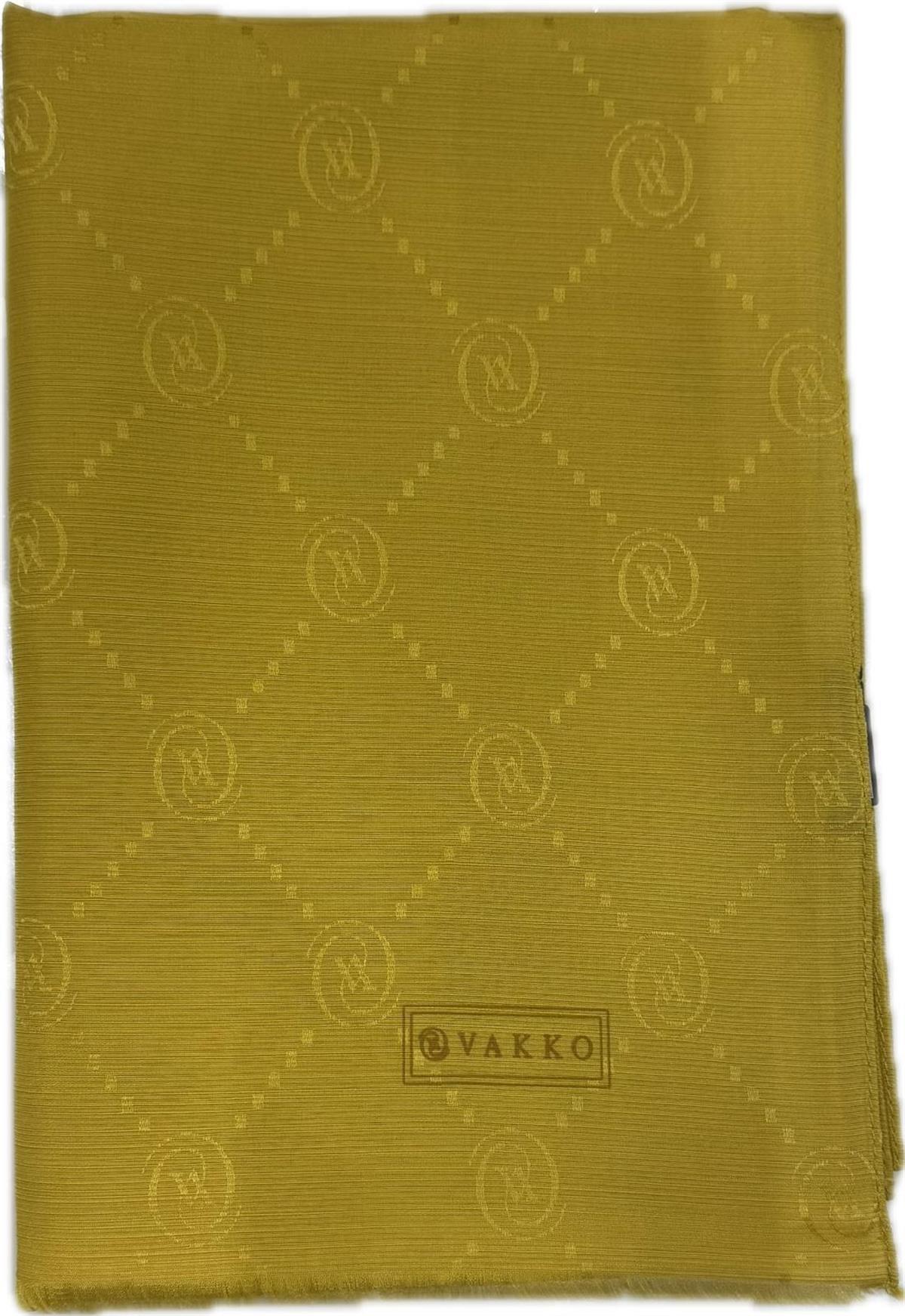 Vakko Pamuk İpek Monogram Şal 40753-Koyu Sarı