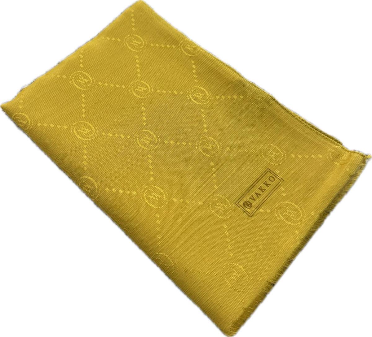 Vakko Pamuk İpek Monogram Şal 40753-Koyu Sarı
