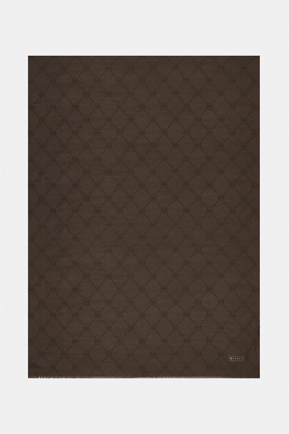 Vakko Pamuk İpek Monogram Şal 40753-Koyu Kahve