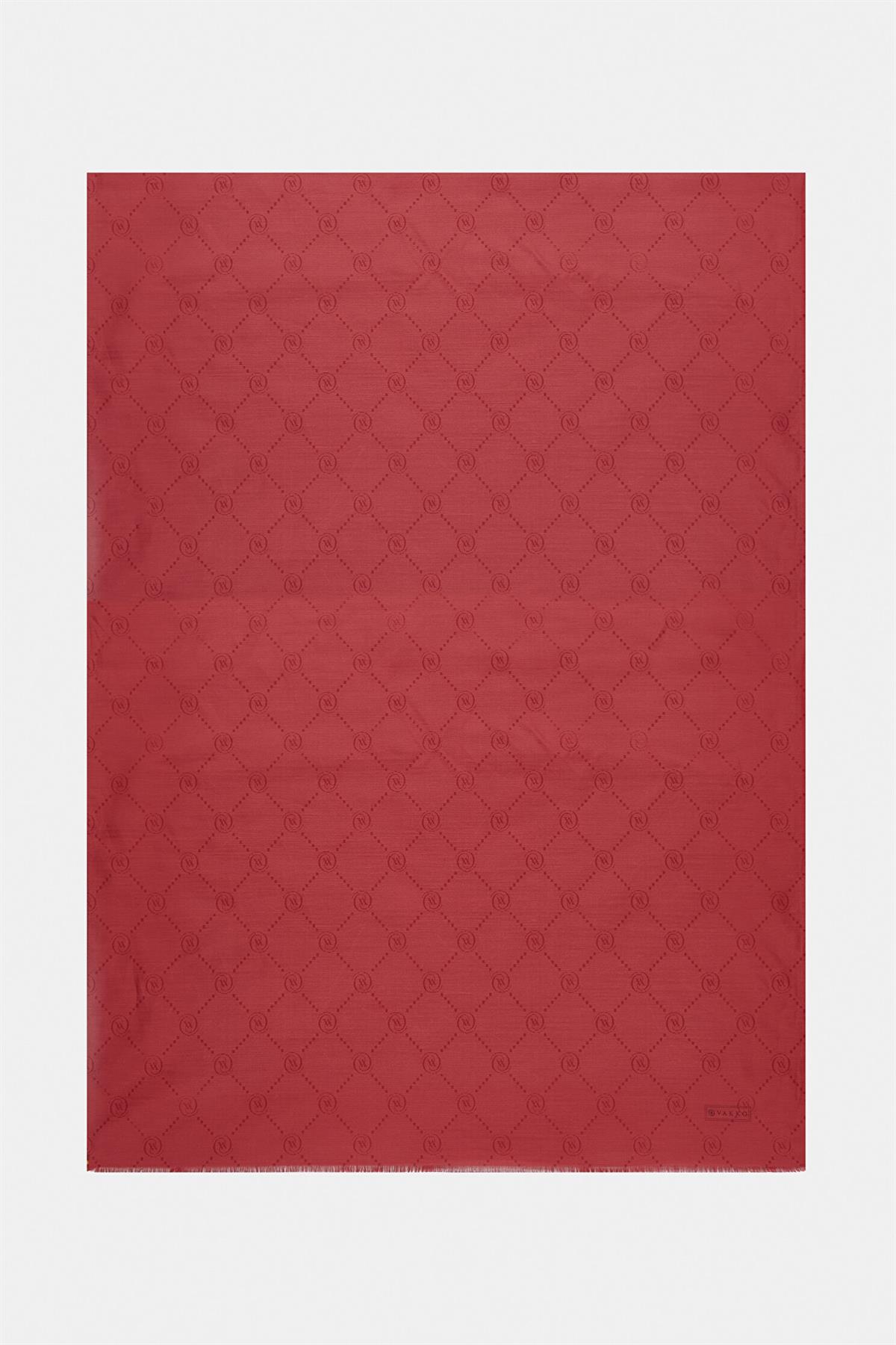 Vakko Pamuk İpek Monogram Şal 40753-Koyu Kırmızı