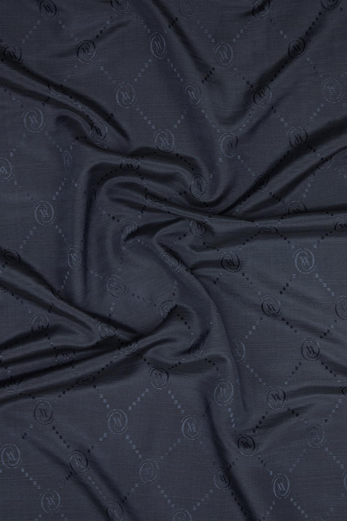 Vakko Pamuk İpek Monogram Şal 40753-Koyu Lacivert