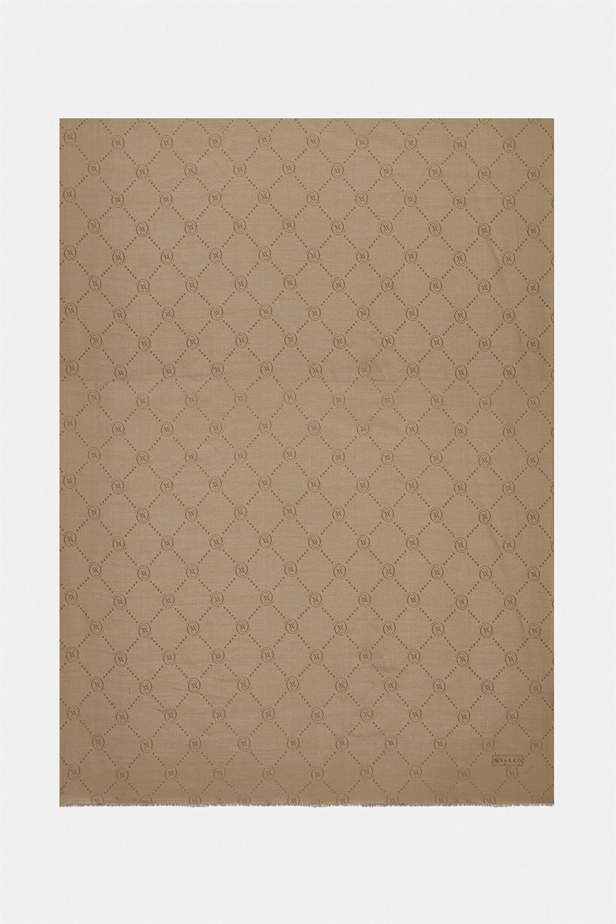 Vakko Pamuk İpek Monogram Şal 40753-Koyu Vizon