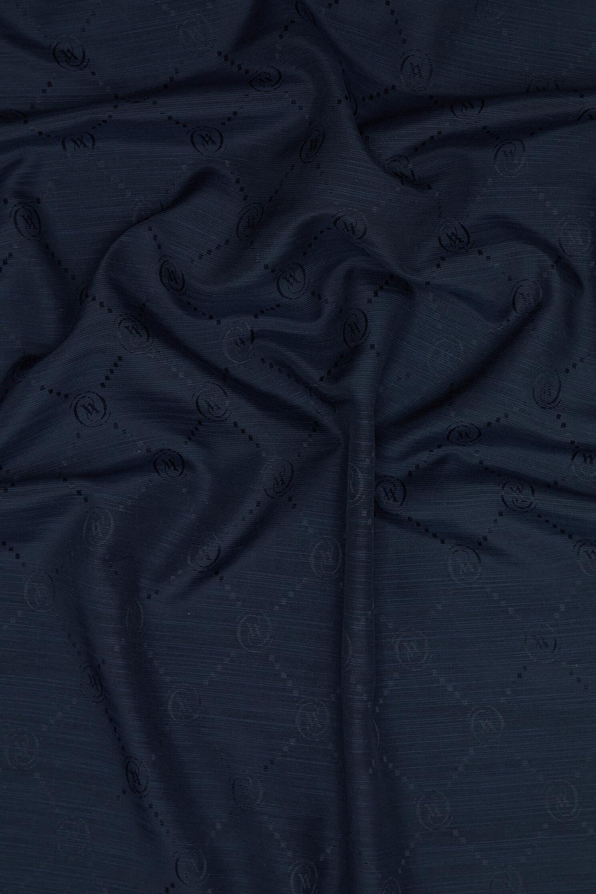 Vakko Pamuk İpek Monogram Şal 40753-Lacivert