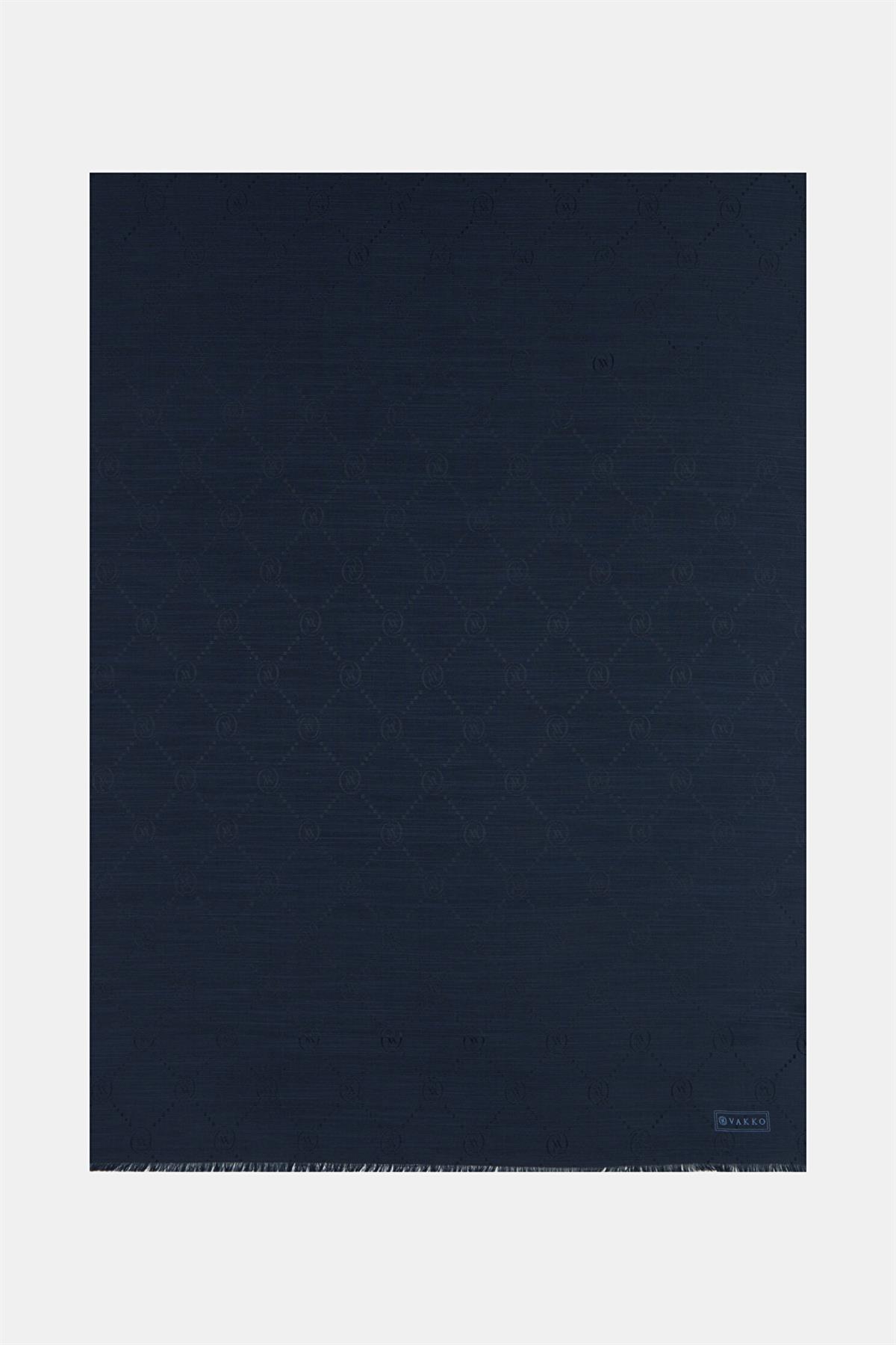Vakko Pamuk İpek Monogram Şal 40753-Lacivert