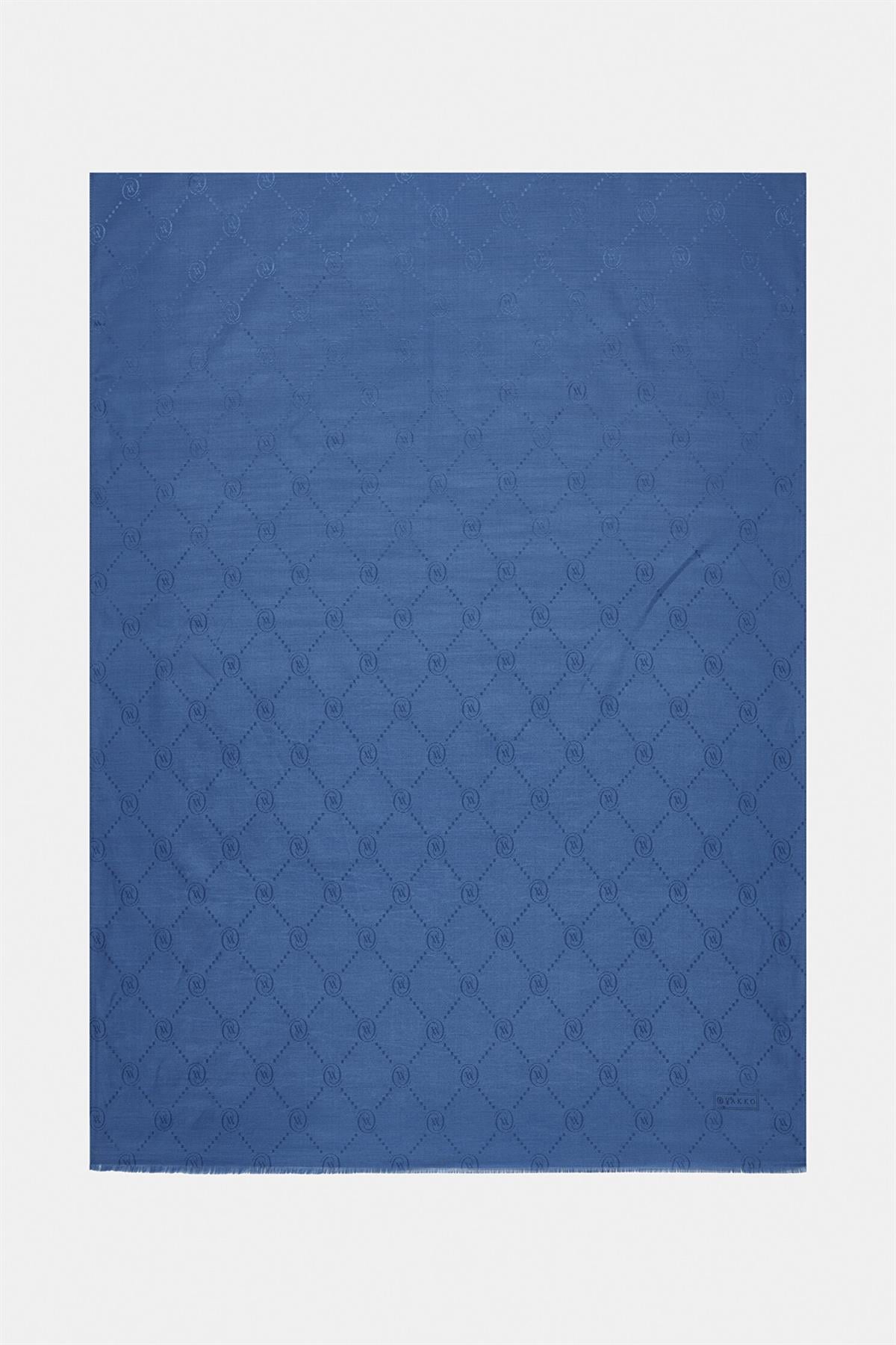 Vakko Pamuk İpek Monogram Şal 40753-Mavi