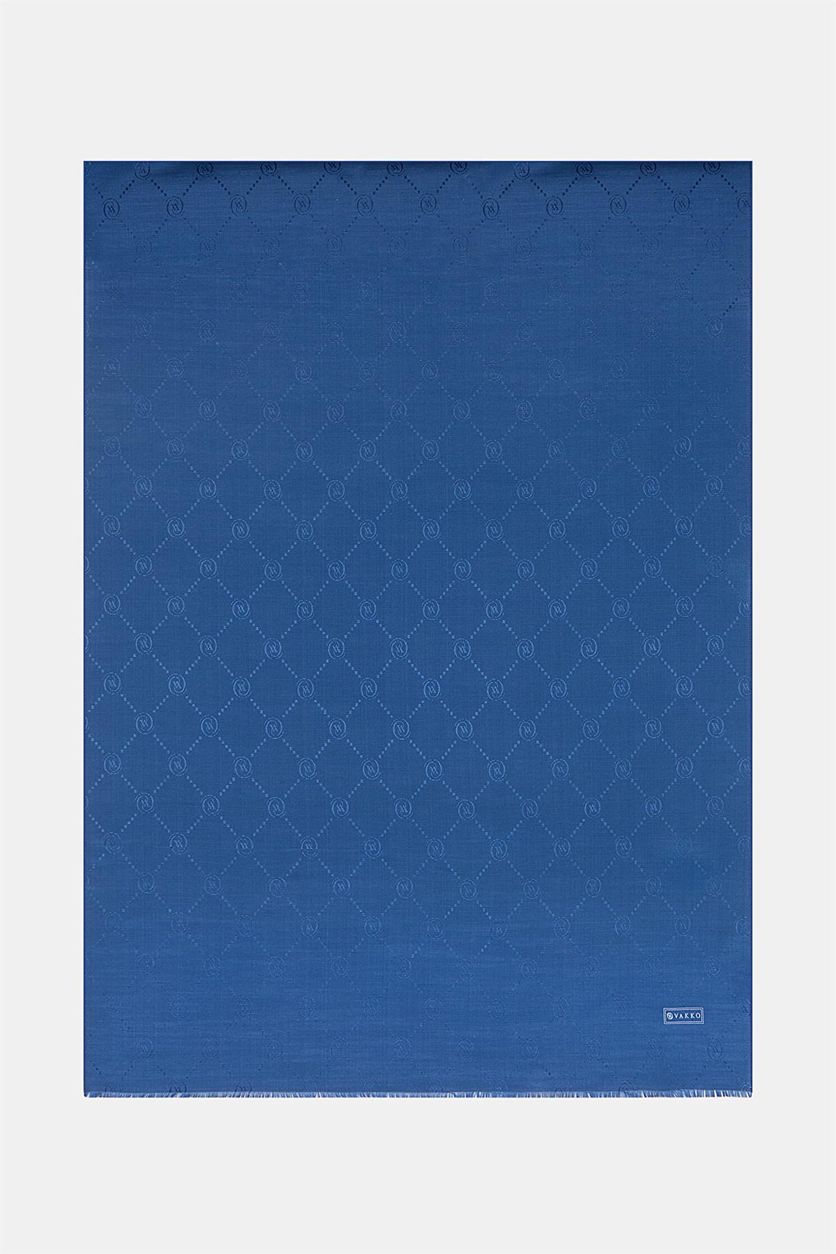 Vakko Pamuk İpek Monogram Şal 40753-Petrol