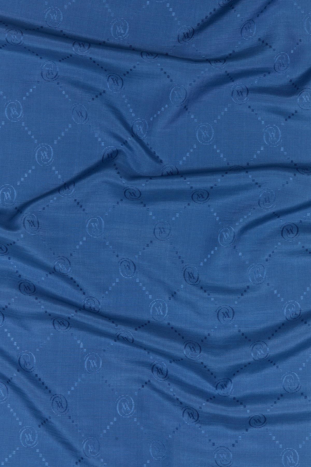 Vakko Pamuk İpek Monogram Şal 40753-Petrol