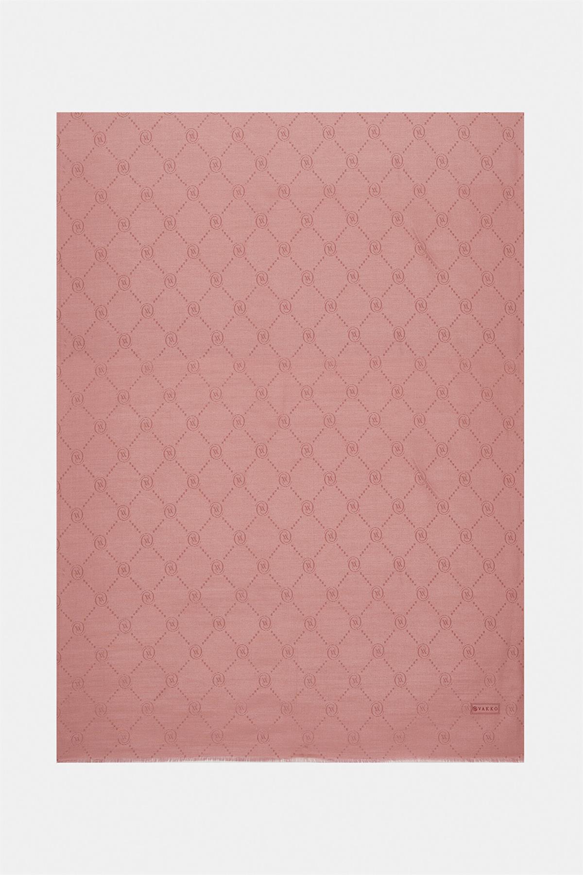 Vakko Pamuk İpek Monogram Şal 40753-Pudra