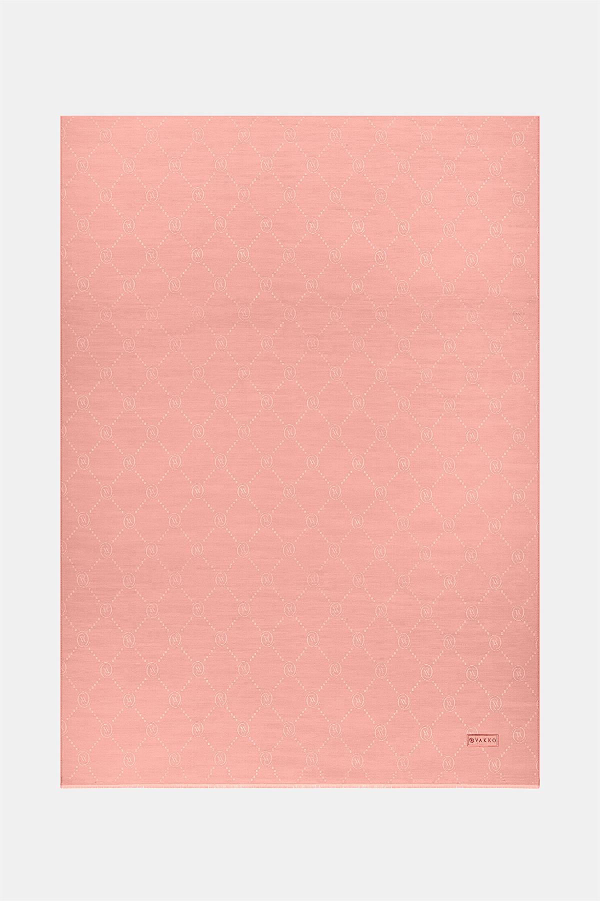 Vakko Pamuk İpek Monogram Şal 40753-Somon