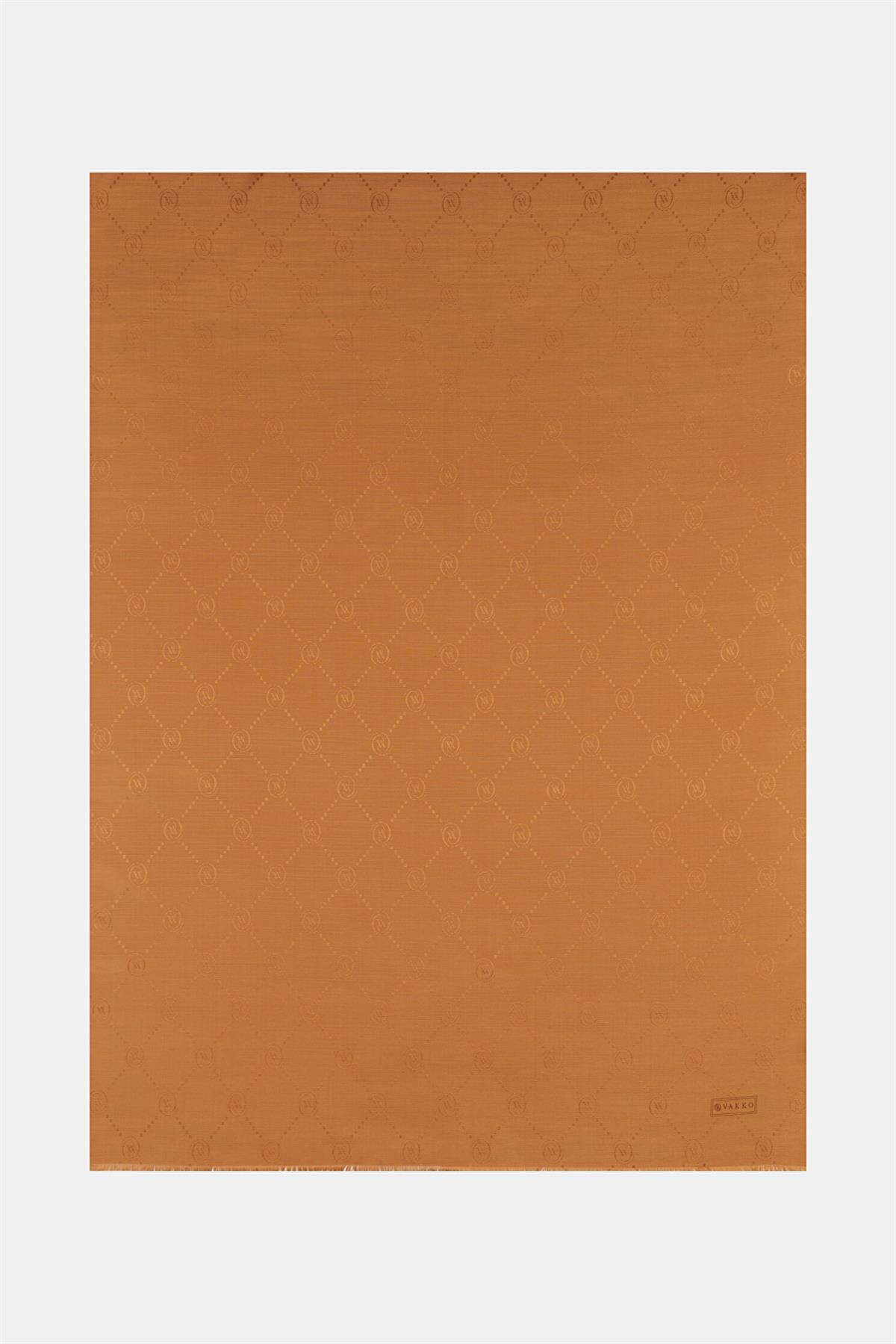 Vakko Pamuk İpek Monogram Şal 40753-Taba
