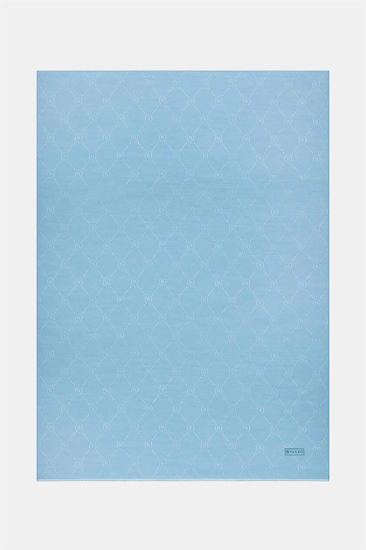 Vakko Pamuk İpek Monogram Şal 40753-Turkuaz