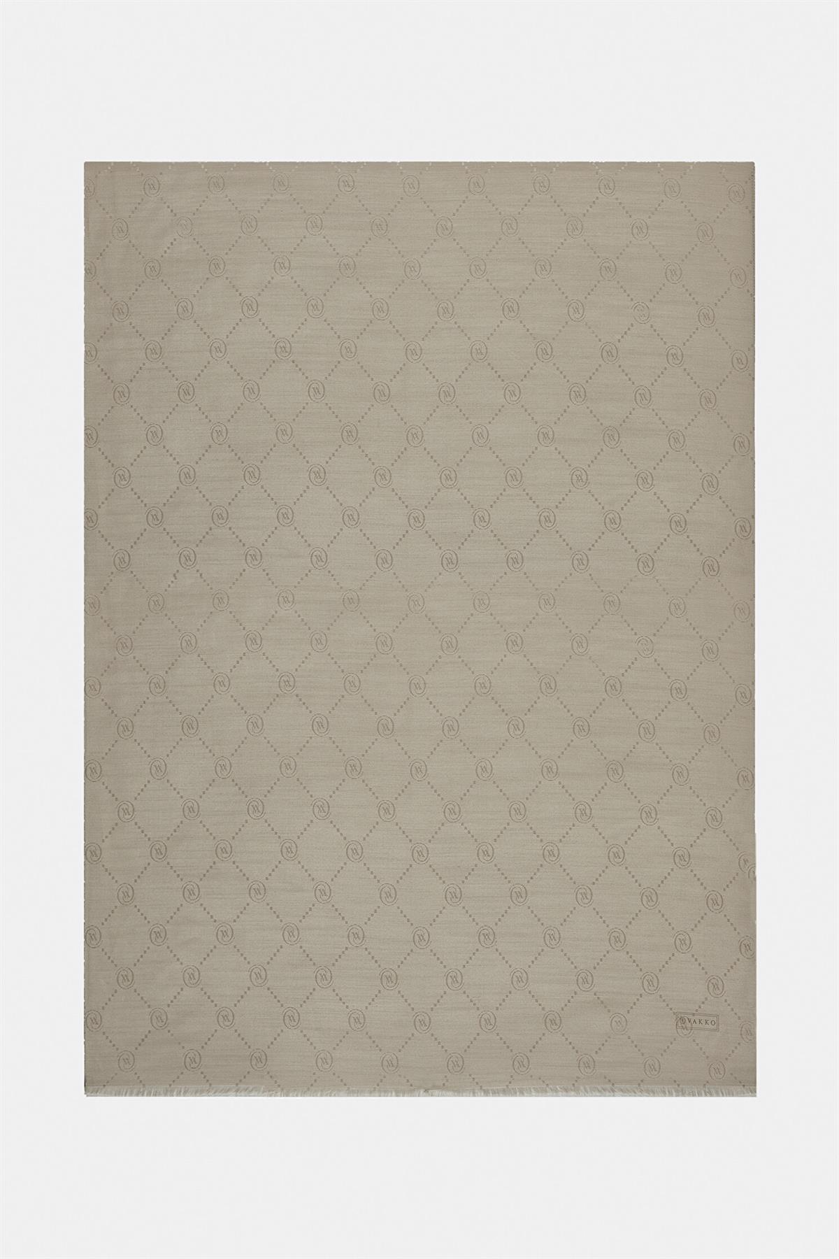 Vakko Pamuk İpek Monogram Şal 40753-Vizon