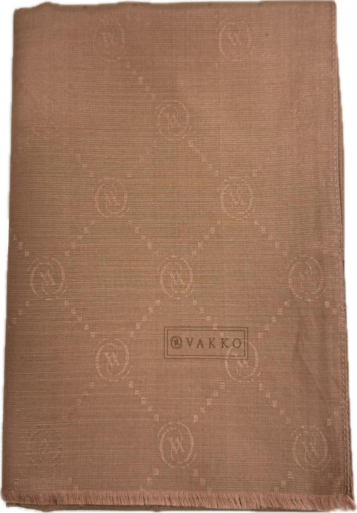 Vakko Pamuk İpek Monogram Şal 40753-Yeni Kahve