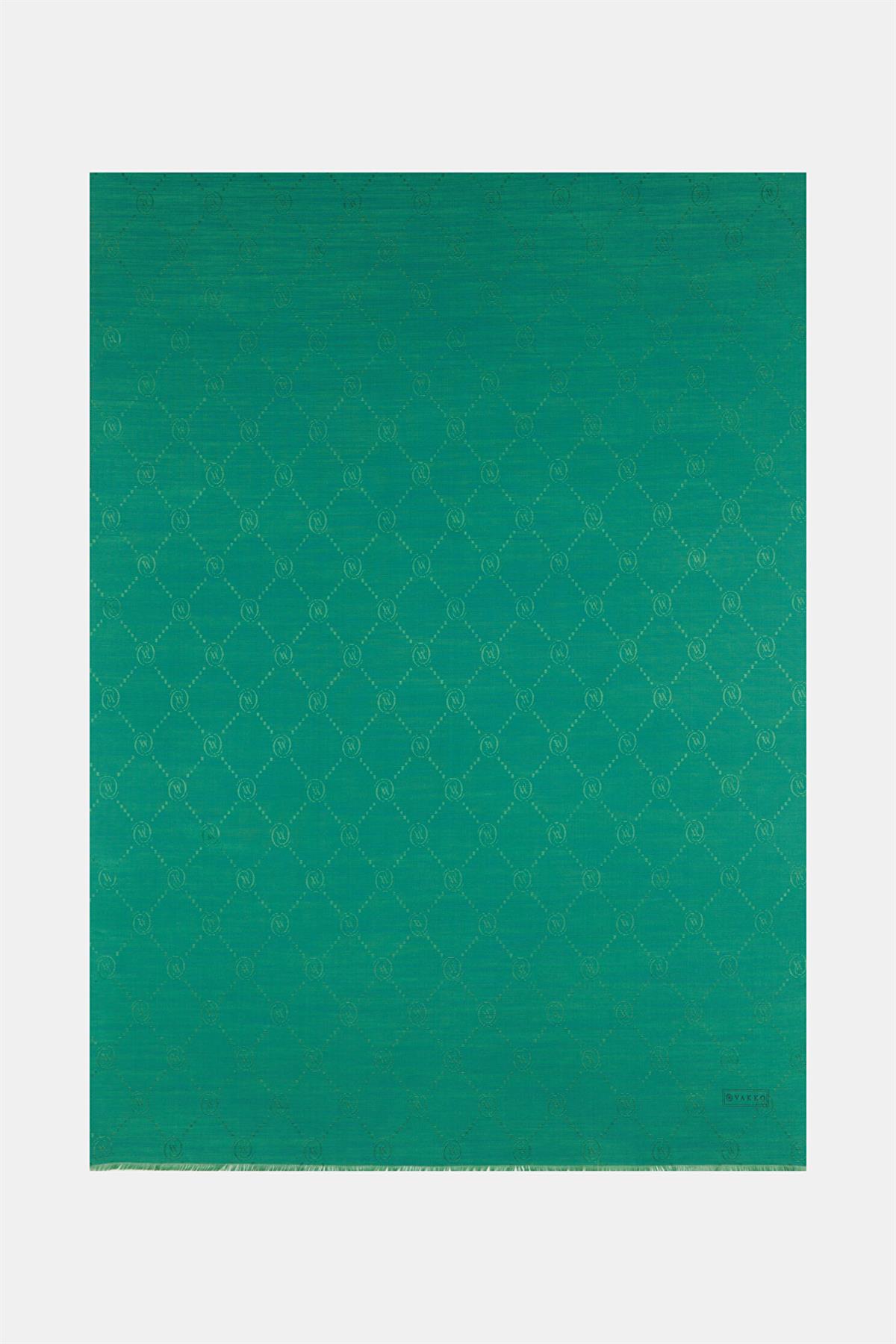 Vakko Pamuk İpek Monogram Şal 40753-Zümrüt Yeşili