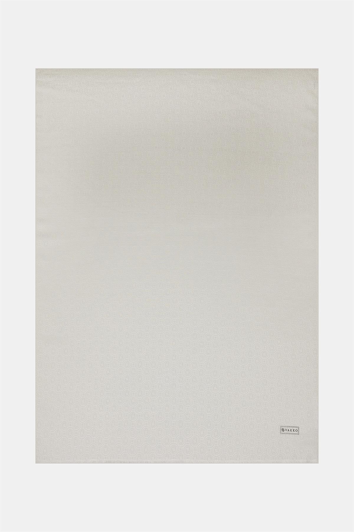 Vakko Pamuk İpek Monogram Şal 41302-Beyaz