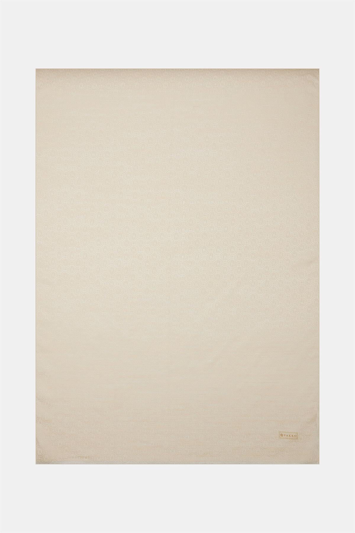 Vakko Pamuk İpek Monogram Şal 41302-Ekru