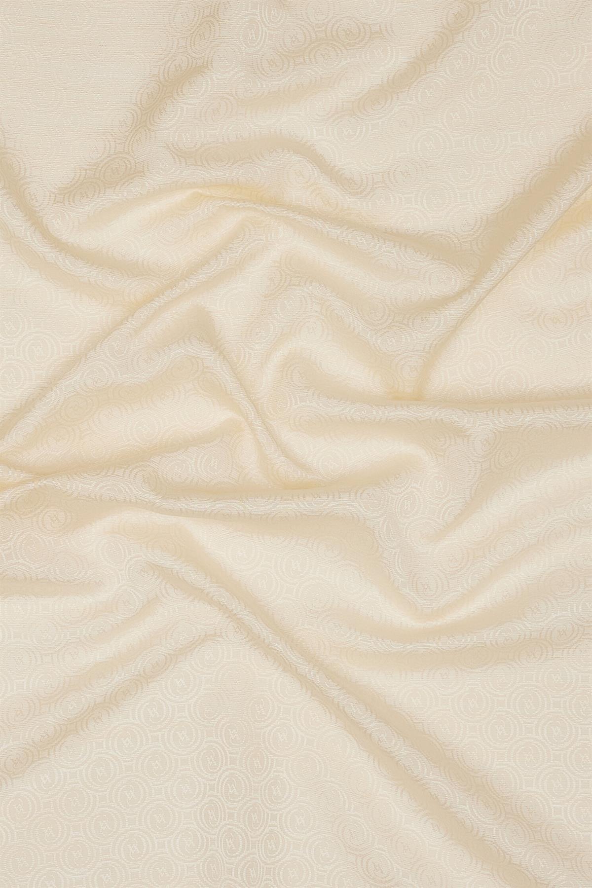 Vakko Pamuk İpek Monogram Şal 41302-Ekru