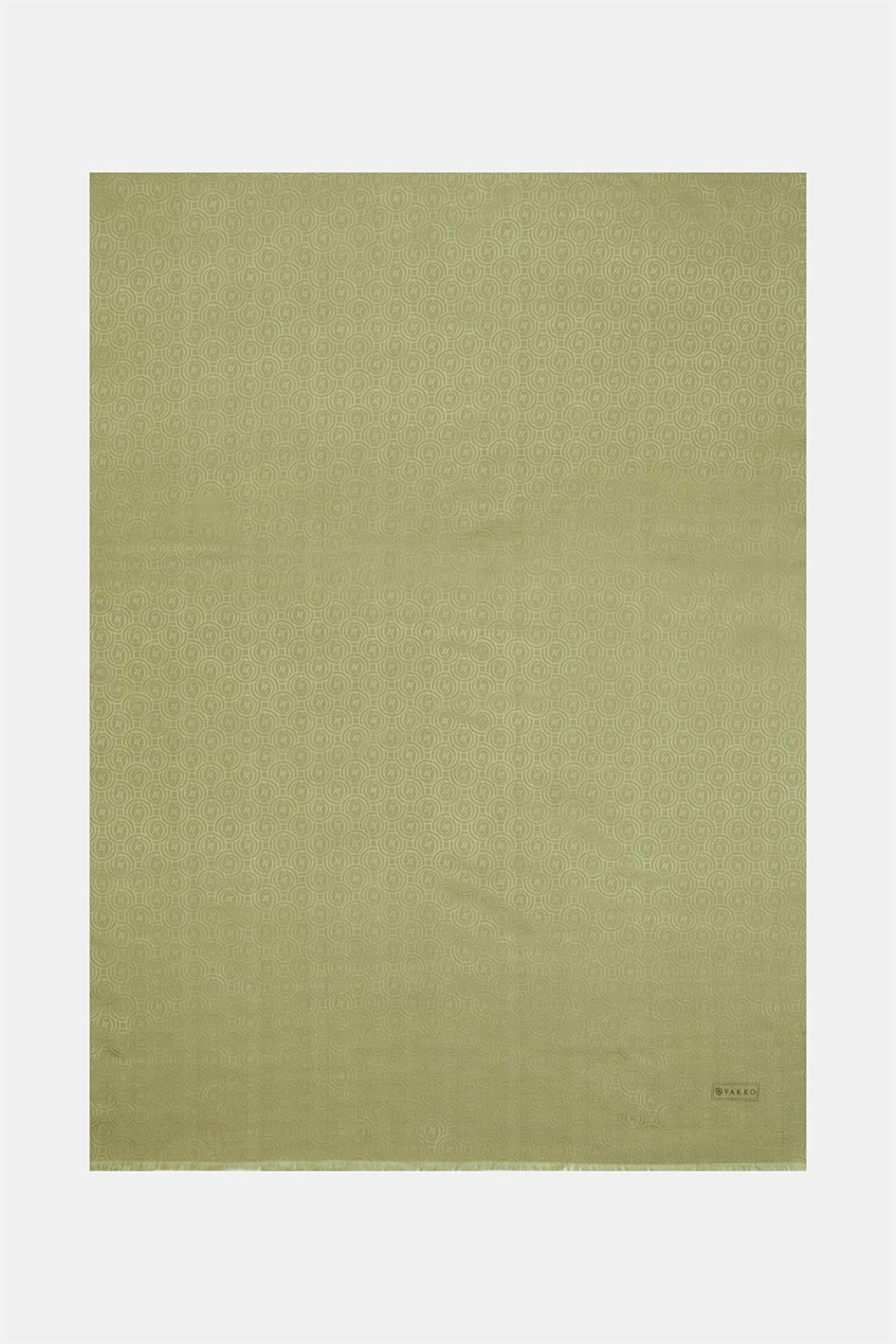 Vakko Pamuk İpek Monogram Şal 41302-Haki