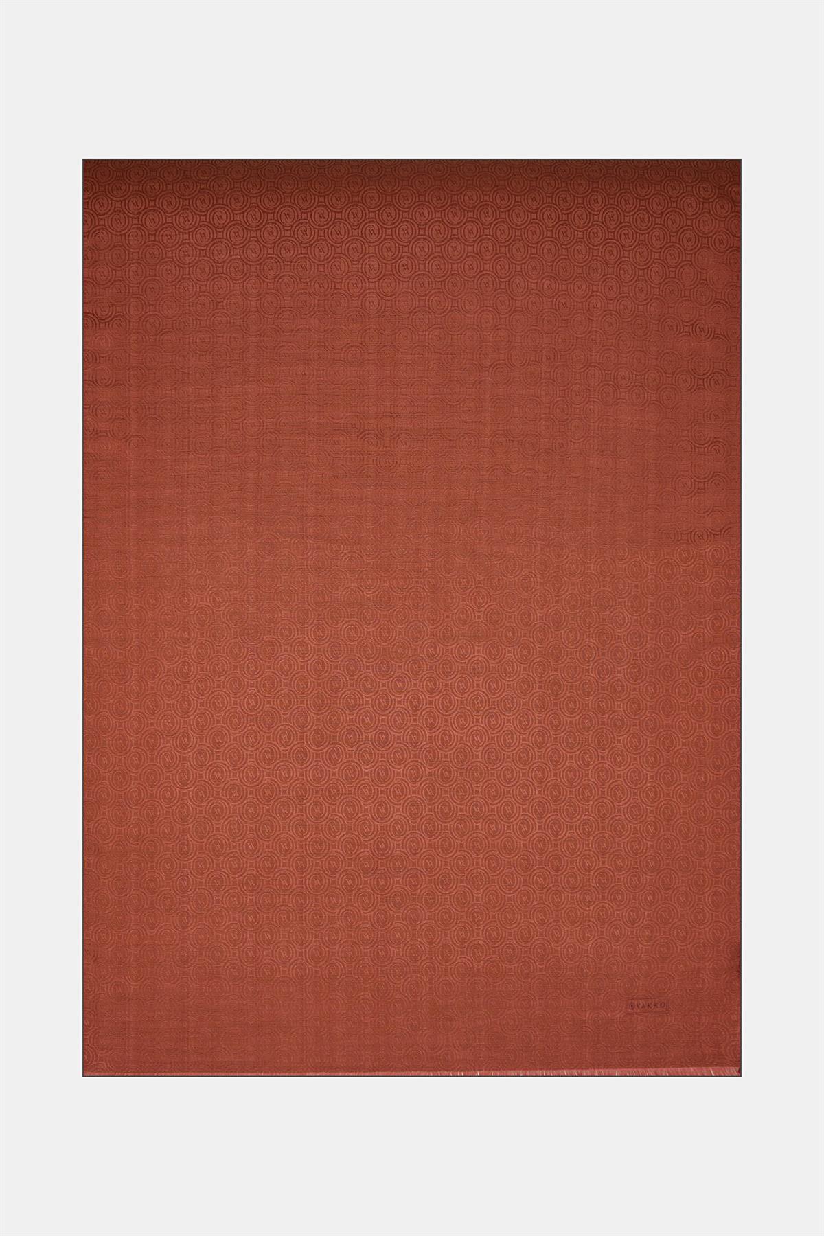 Vakko Pamuk İpek Monogram Şal 41302-Kızıl Kahve
