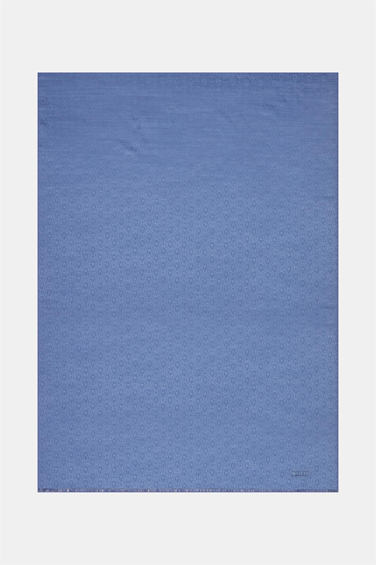 Vakko Pamuk İpek Monogram Şal 41302-Koyu Mavi