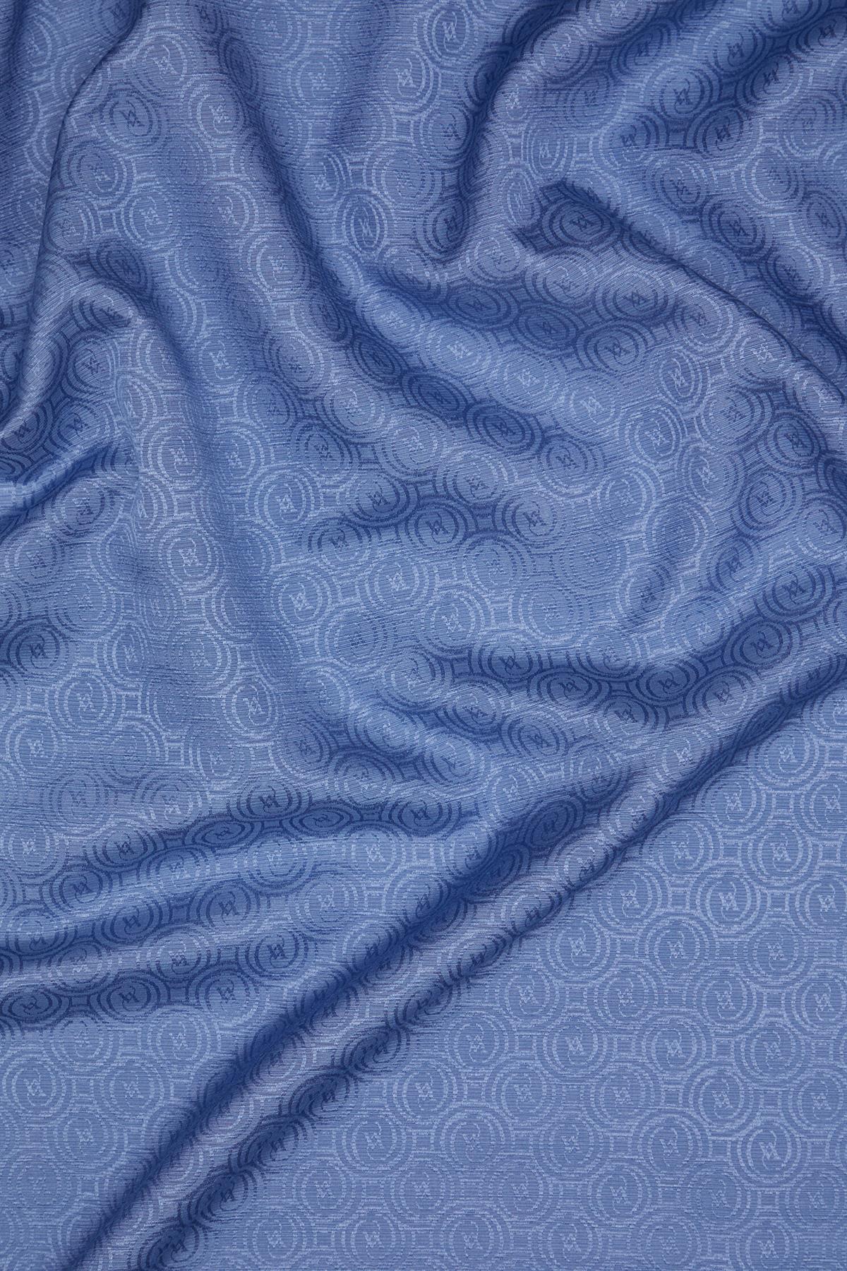 Vakko Pamuk İpek Monogram Şal 41302-Koyu Mavi