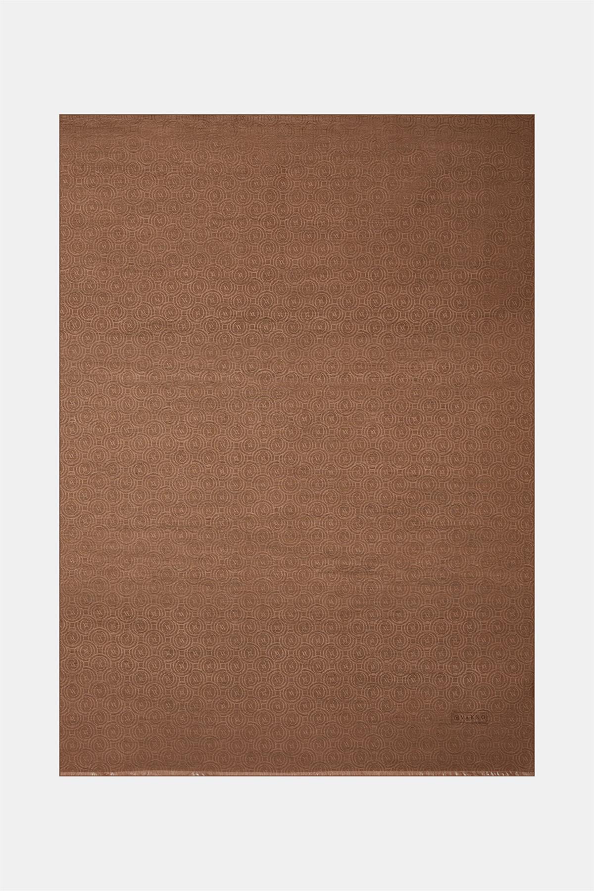 Vakko Pamuk İpek Monogram Şal 41302-Koyu Vizon