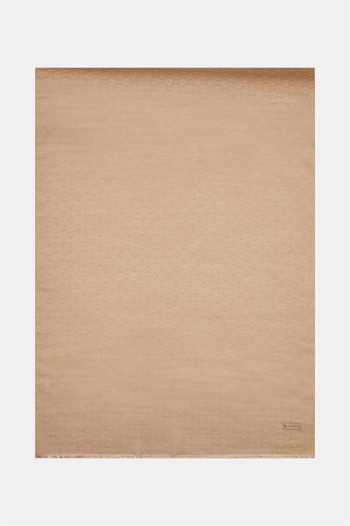 Vakko Pamuk İpek Monogram Şal 41302-Kum