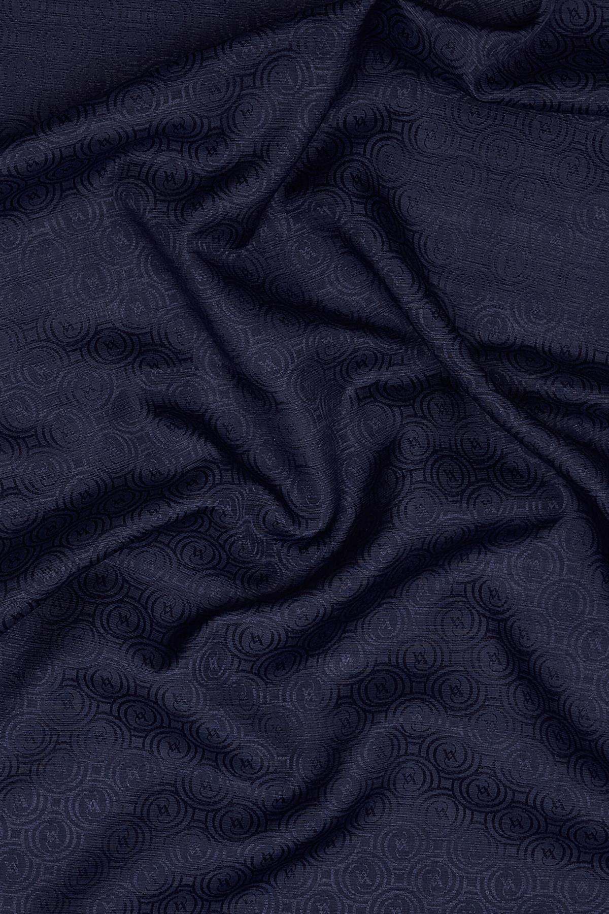 Vakko Pamuk İpek Monogram Şal 41302-Lacivert