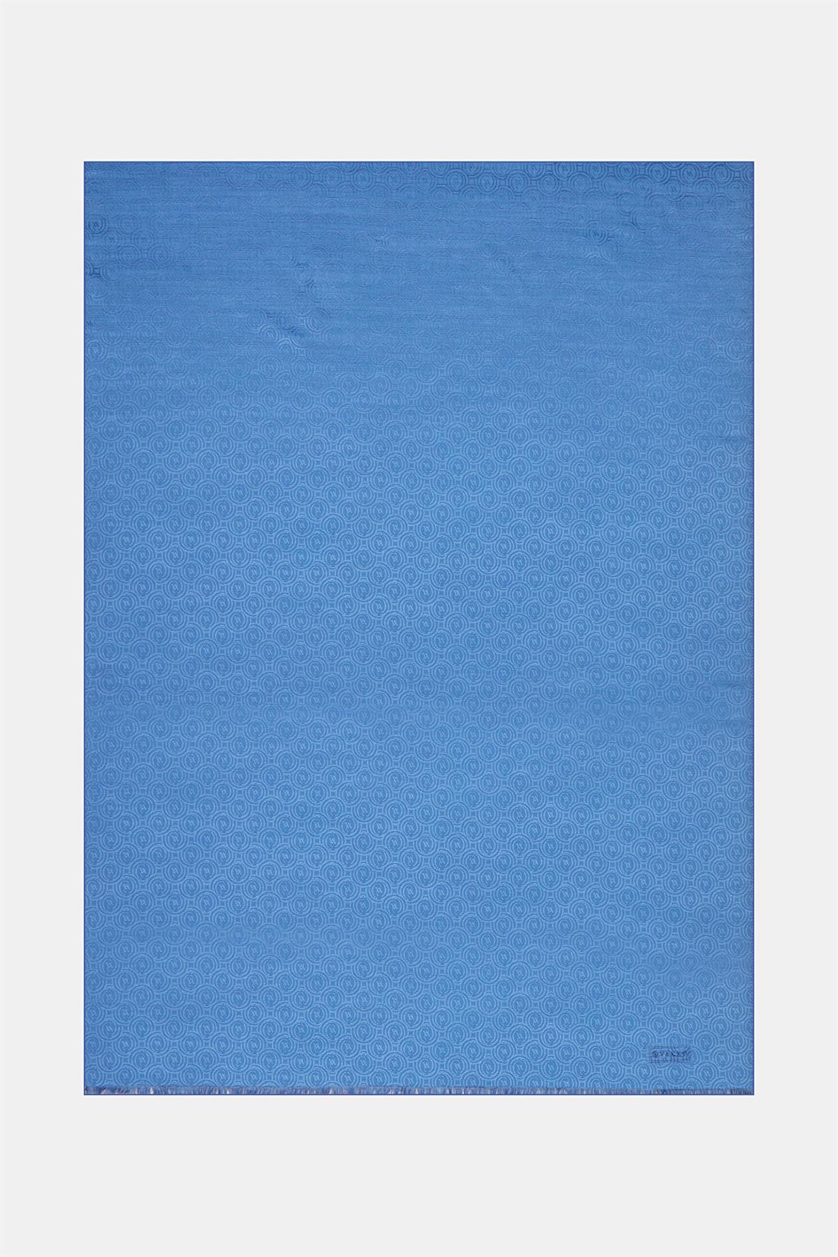 Vakko Pamuk İpek Monogram Şal 41302-Mavi