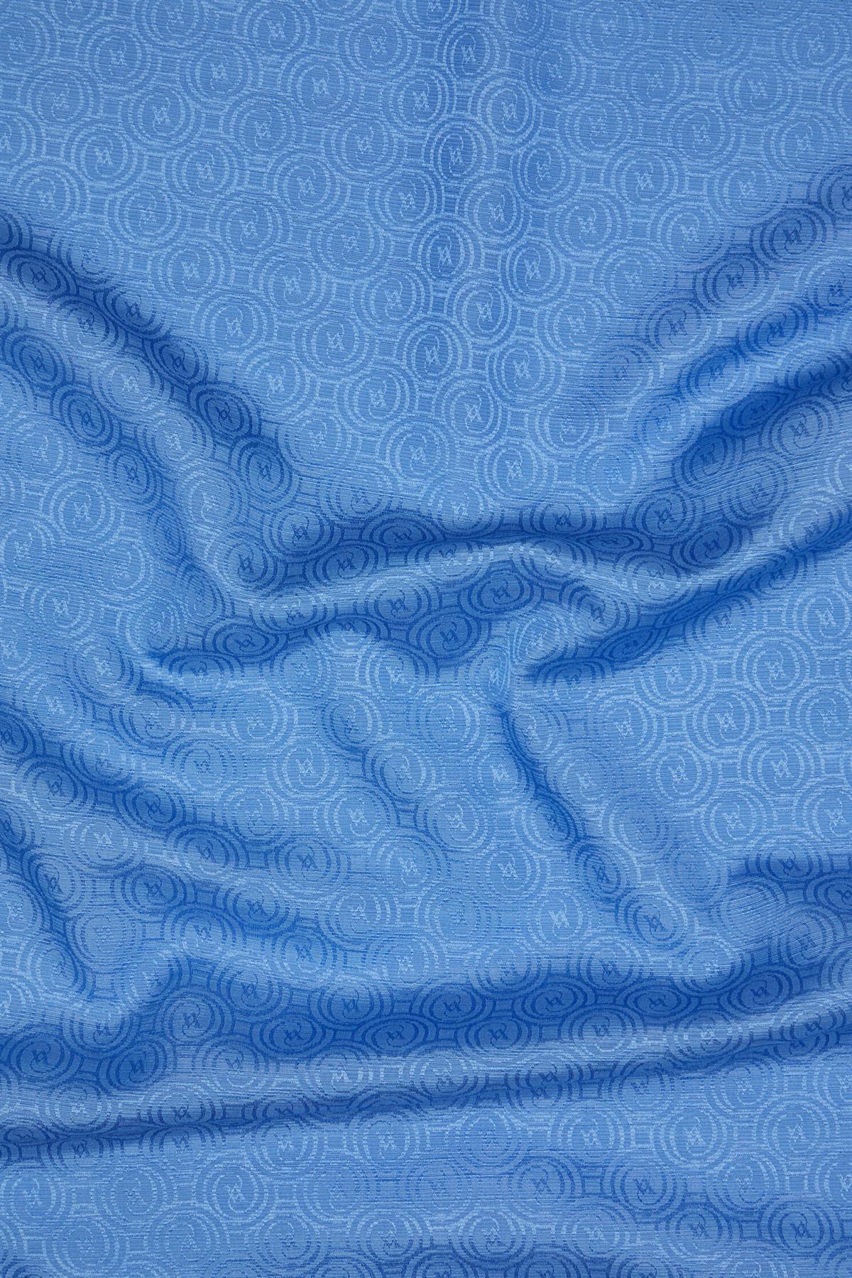 Vakko Pamuk İpek Monogram Şal 41302-Mavi